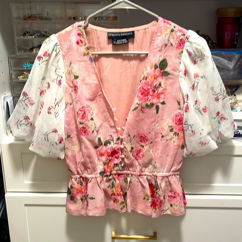 HEMANT & NANDITA Pink Floral Blouse